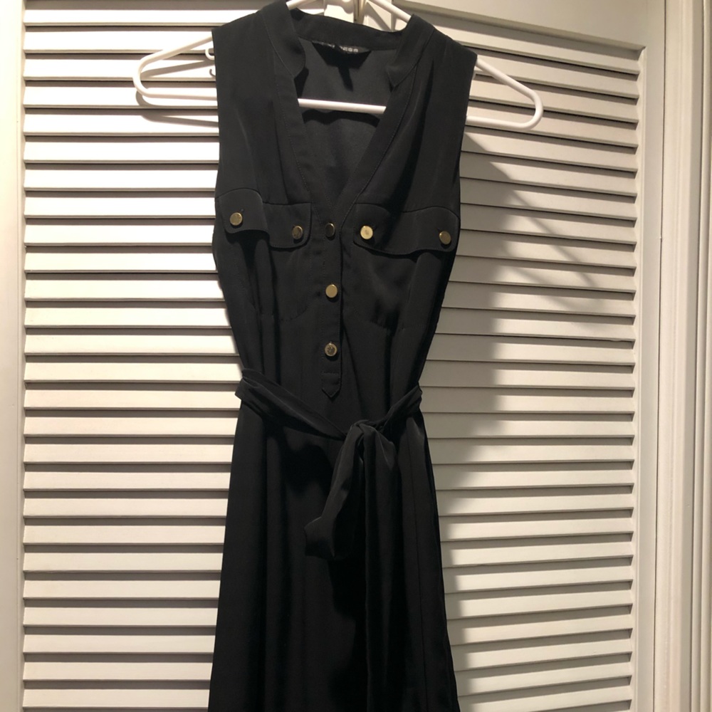 Express sleeveless black gold button dress XS